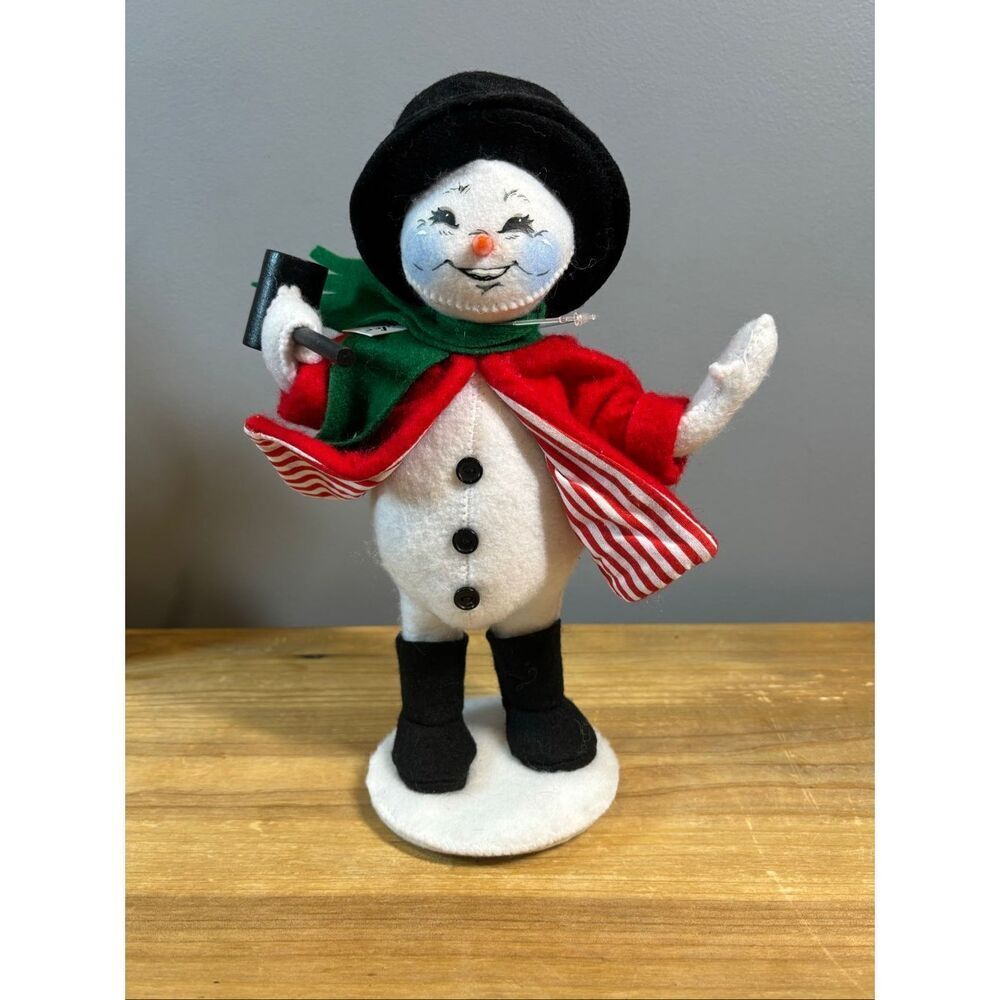 Annalee 9” Jolly Snowman w/red and white stripe coat